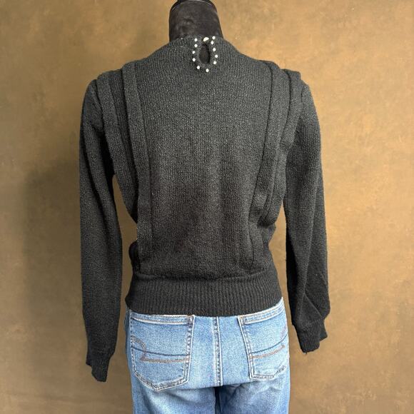 Vintage Donagain Black Beaded Pearl Accent Sweater Acrylic Knit Sz M - Picture 5 of 11